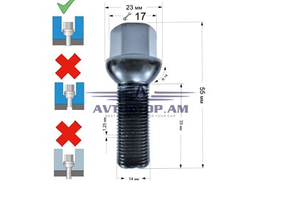 ԲՈԼՏ անիվի M14x1,25x33 սֆեռա, K=17, սև քրոմ S17F33(R14)BC - фото 10273