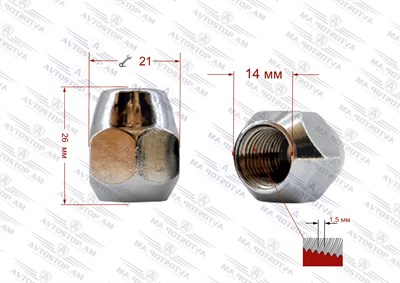 Գայկա M14x1.5x26 K=21 կոնուս, քրոմ, փակ 701148HT - фото 9941